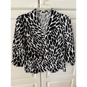 David N Womens Black White Polka Dot Linen Blend Peplum Blazer Jacket Size S